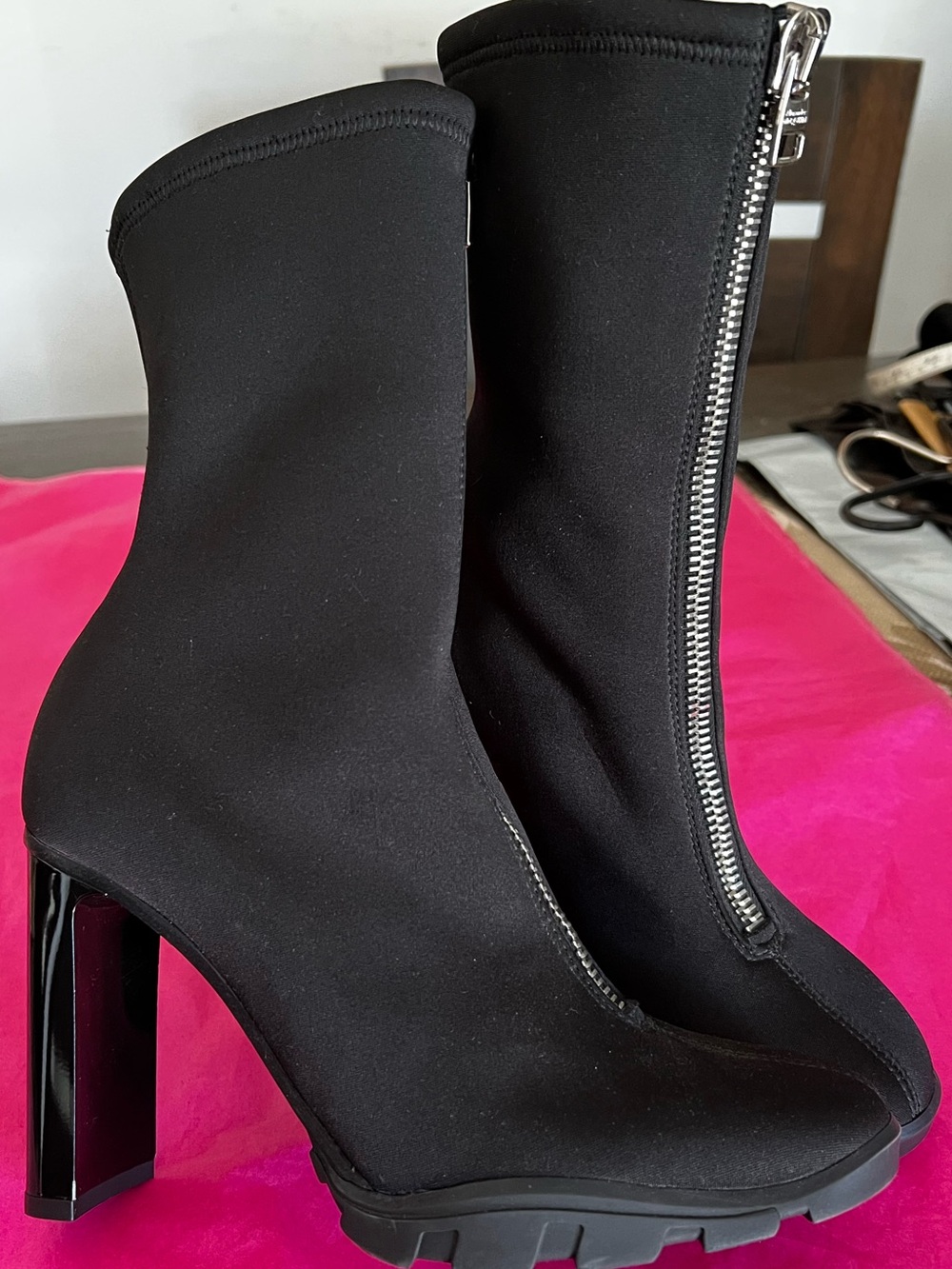 Alexander McQueen Black Zip-Front Stretch Sock Heel Boots